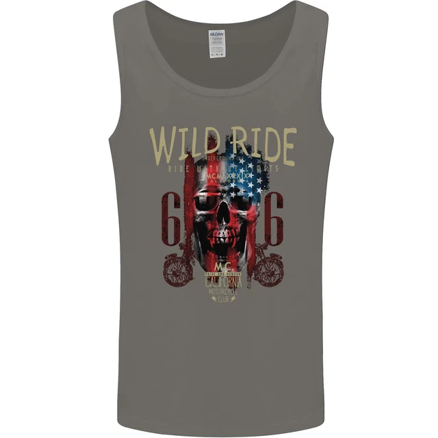 Biker USA Flag Skull Motorbike Motorcycle Mens Vest Tank Top