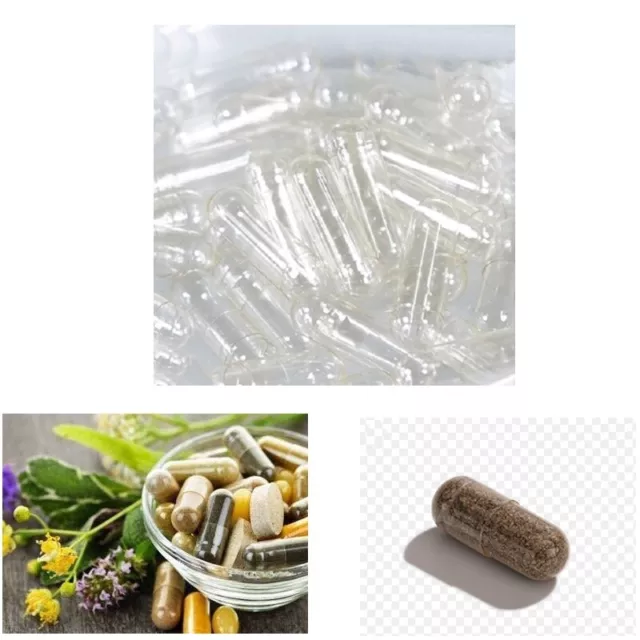 3 x1000 Pcs Empty Capsules Vegetarian Clear Pills Filling Powder Vegetable Herbs