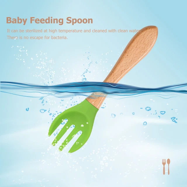 Baby Wooden Silicone Feeding Spoon Toddlers BPA-free Tableware (7)