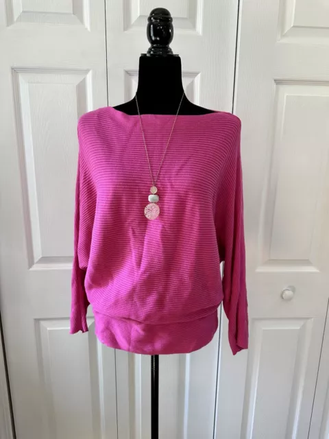 Cece Women’s Boat Neck Batwing Sweater Hot Pink Medium