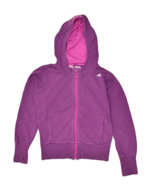 ADIDAS Girls Zip Hoodie Sweater 11-12 Years Purple Cotton AO19