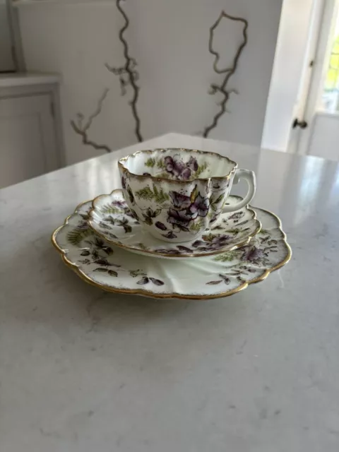 Antique Vintage Diamond China Tea Set Trio Purple Floral