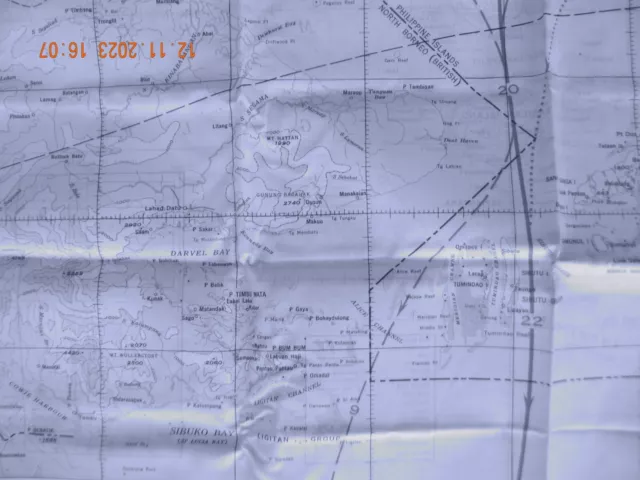 WWII Silk Map 1944 Mindanao Island and North Bornio