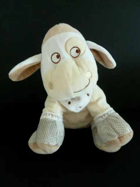 X9* DOUDOU PELUCHE MOTS D'ENFANTS MOUTON GRIS BEIGE FOULARD BLANC POIS 23cm TTBE