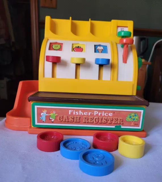 Vintage Fisher Price Cash Register 926 with 5 Coins 1974 works