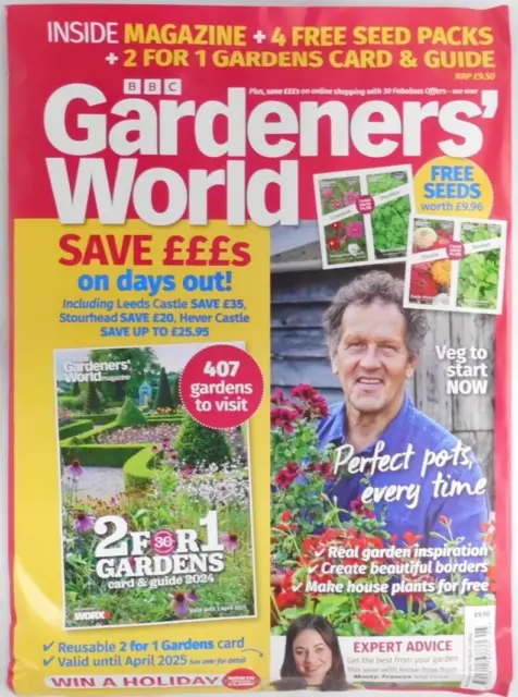 BBC Gardeners' World magazine May 2024 Inc 2 for 1 Gardens card & guide + seeds