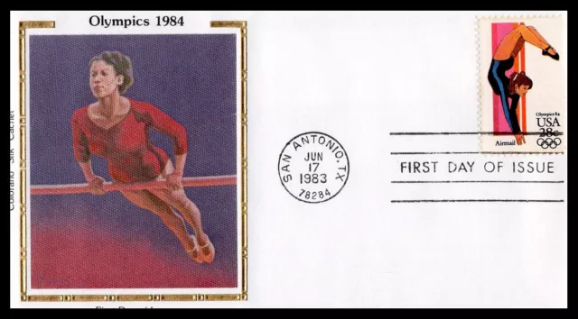 US FDC  # C101 28c Summer Olympics Airmail Gymnastics Colorano  1983, 9J629