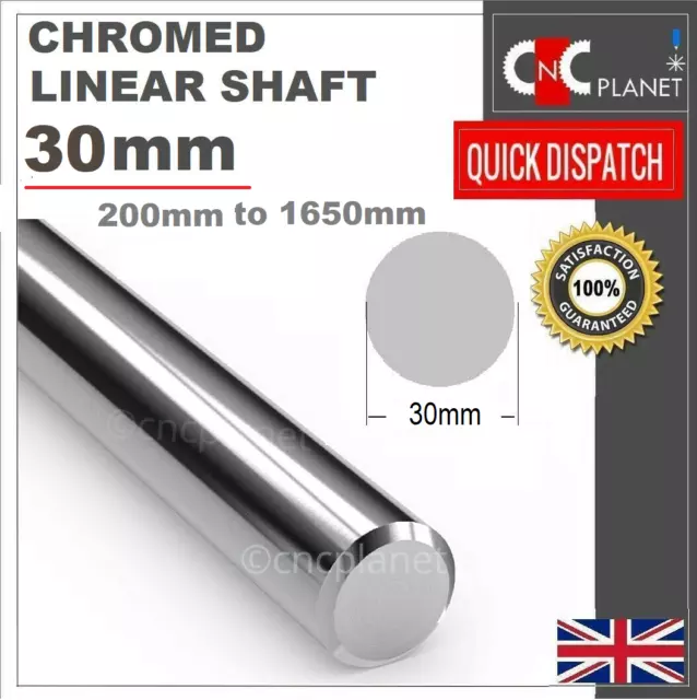 30mm Shaft Smooth Chromed Steel Linear Round bar Rail slide rod Bearing CNC UK