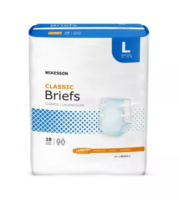 72 Large, Disposable Adult McKesson Classic Briefs, Diapers, Unisex, Cloth Like