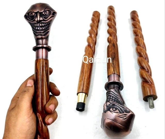 Antique style Joker Head Walking Cane Victorian Style rope Walking Stick Foldabl