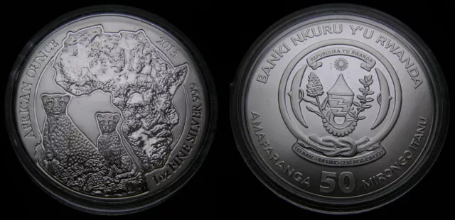 Rwanda 2013 African Ounce 1 OZ. Fine Silver .999 Amafaranga 50 Mirongo Itanu UNC