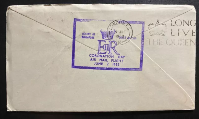 1953 Singapore Malaya QE2 Coronation First DAy Cover Queen Elizabeth 2 Qantas 2