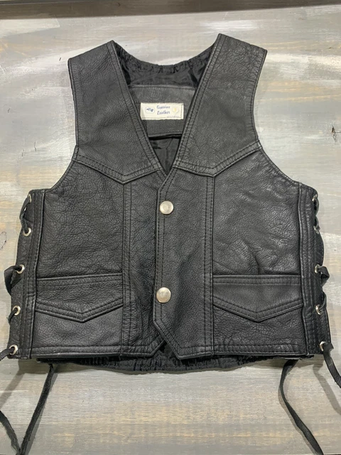 Child’s Black Leather Harley Davidson Patch Vest Youth Small Made In Mexico