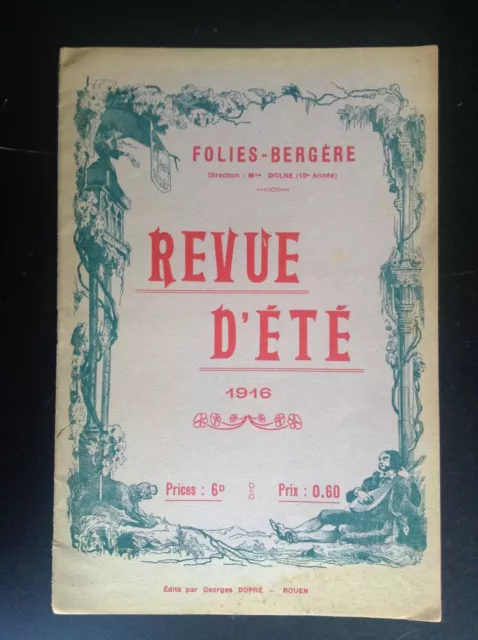RARE Ancien Programme Theatre Folies bergères revue d'été 1916 Rouen TBE
