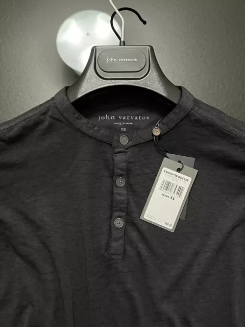John Varvatos Luxury Mens Henley - Charcoal - Burnout - Logo Stamped - NWT