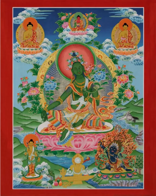 Thangka Grüne Tara Reproduktion auf Fine-Art-Papier oder Leinwand