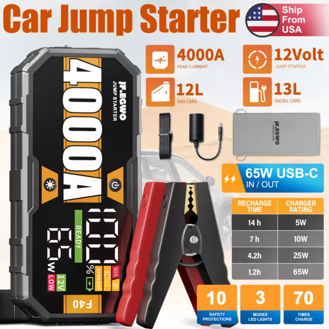 JF.EGWO 4000A Car Jump Starter Box Heavy Duty Truck Battery Booster Fast Charger