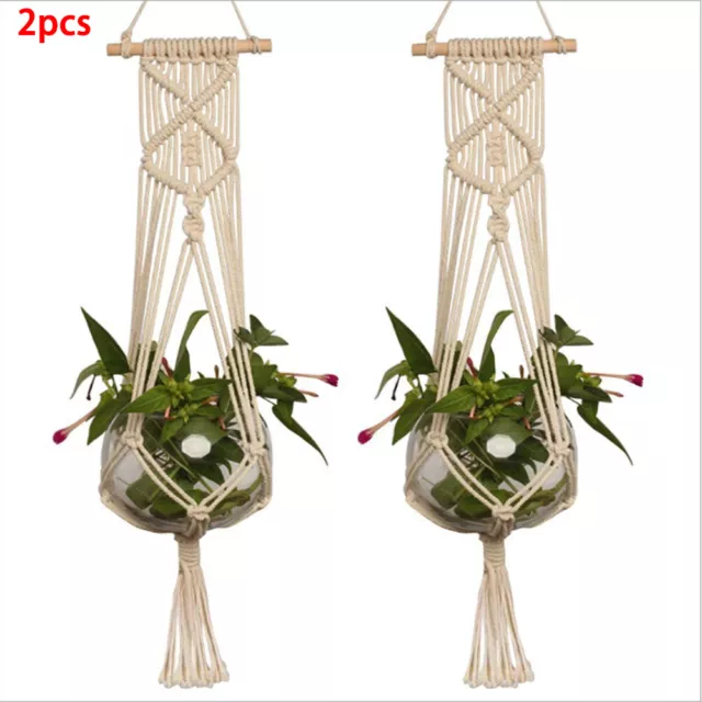 2pcs Garten Geflochtenes Seil Makramee Blumenampel Blumen Topfhalter Pflanzen ED