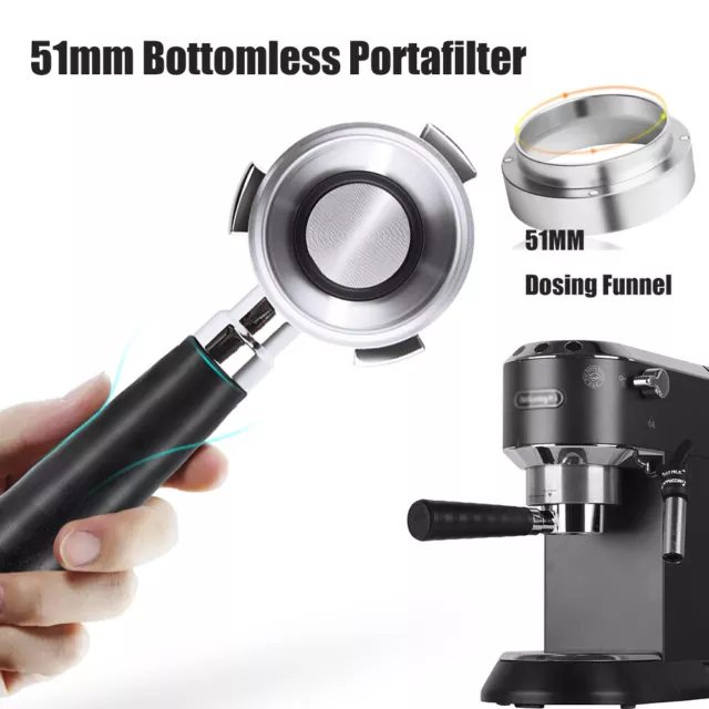 For Delonghi EC685.BK 51mm Bottomless Portafilter Filter Basket & Dosing funnel