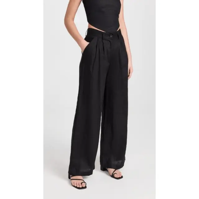 Faithfull the Brand Circa Pants Black Linen Wide Leg NWT Sz Large US 8