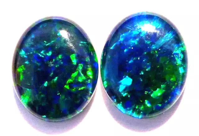 Pair Bright Natural Australian Opal Triplets Gem Grade Blue Green 10x8mm (2675)