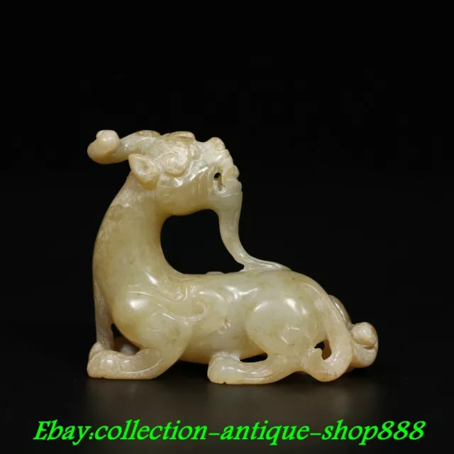 Old Chinese Dynasty Natural Hetian Jade Carved Dragon Pixiu Beast Animal Statue