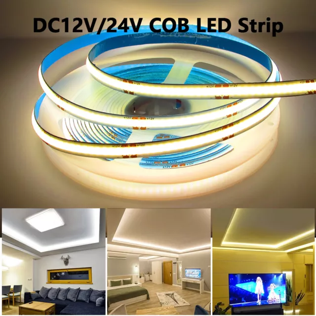 5-100m DC12V 24V Premium COB LED Streifen Stripe warmweiß keine Lichtpunkte Band