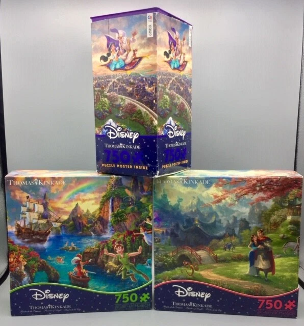 THOMAS KINKADE 3 Disney 750 Puzzles Ceaco Aladdin Jasmine Mulan Peter