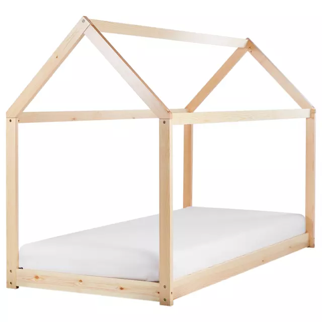 Lit d'Enfant Simple avec Cadre Barreaux 90 x 200 cm en Bois de Pin Bois Clair T