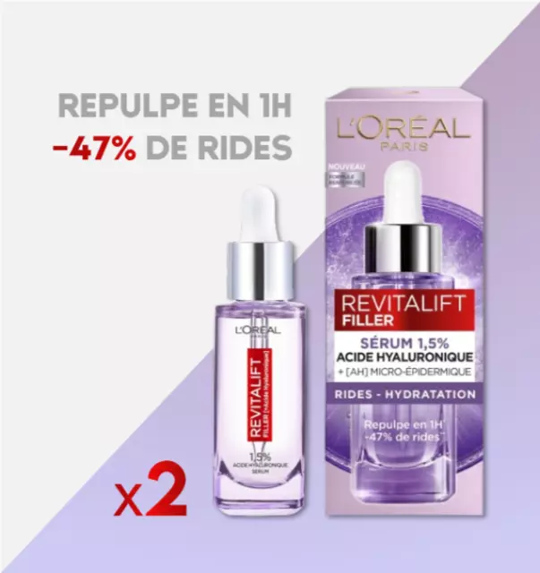 LOT DE 2 - L'Oréal Sérum Revitalift Filler Acide Hyaluronique Anti-Rides - 30 ml