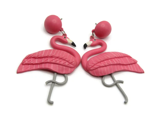 Large Pink Flamingo Earnings Pink & Grey Fun Design
