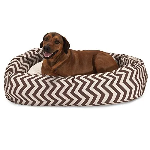 52 inch Chocolate Chevron Sherpa Bagel Dog Bed