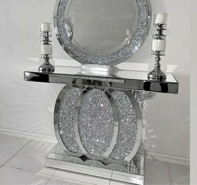 XXL LUXURY MIRRORED Crushed Diamond Console Hallway Table Living Room ...