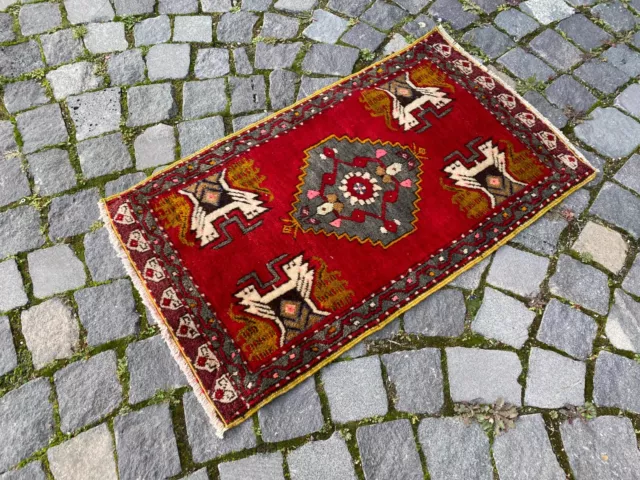 Turkish rug, Vintage small rug, Handmade wool rug, Entryway rug 1,7 x 2,9 ft