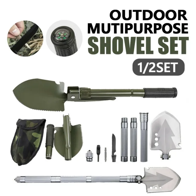 1/2Set Outdoor Survival Foldable Shovel Spade Garden Camping Hiking Camp Compass