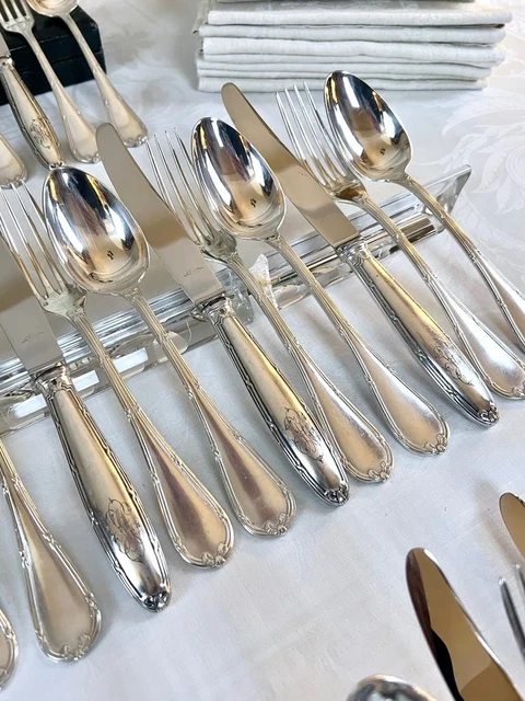 Ancienne Ménagère Achille Princet Métal Argenté 49 Pièces – Lot De Service Vintage Avec Marques D’Usage