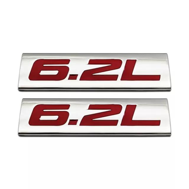 2x Chrome Red Metal 6.2L Engine Logo V6 V8 Emblem Racing Coupe Trunk Badge Decal