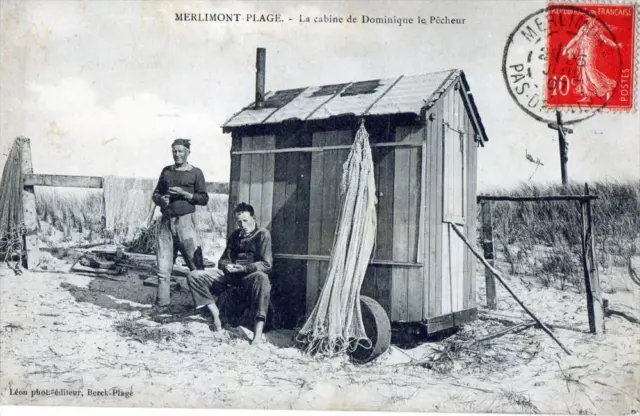 Cpa 62 Merlimont Plage La Cabine De Dominique Le Pecheur  (Cpa Animee)