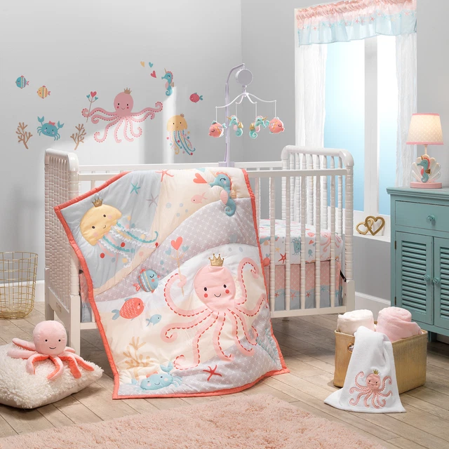 Bedtime Originals Ocean Mist 3-Piece Pink/Gray/Yellow Baby Crib Bedding Set Bedtime Originals Ocean Mist 3-Piece Pink/Gray/Yellow Baby Crib Bedding Set