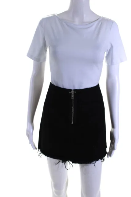 Alexander Wang Womens Unlined Denim Fringe Mini Skirt Black Size 27