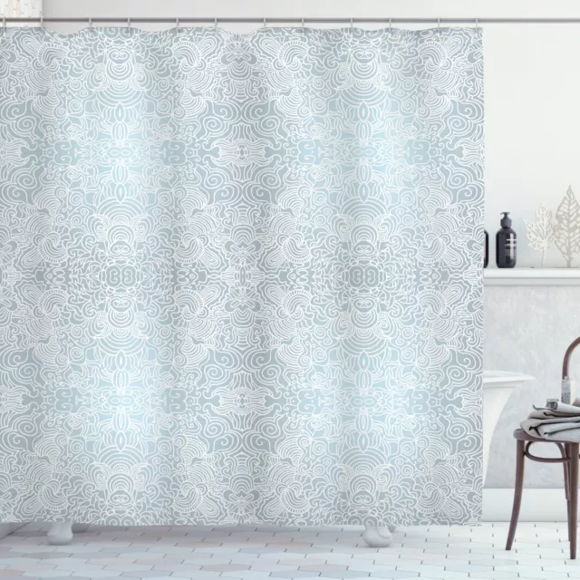 Victorian Shower Curtain Swirled Floral Lines Print for Bathroom
