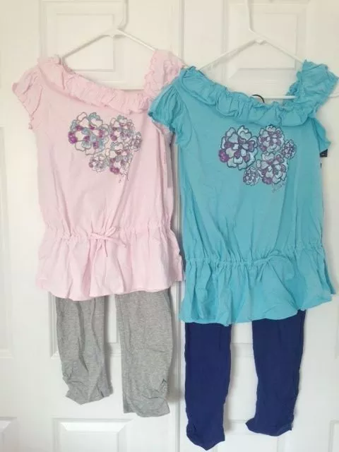 DKNY NWT Girls 2PC set Top Shirt Tunic Pant Legging L XL 12 14 16 Pink Blue