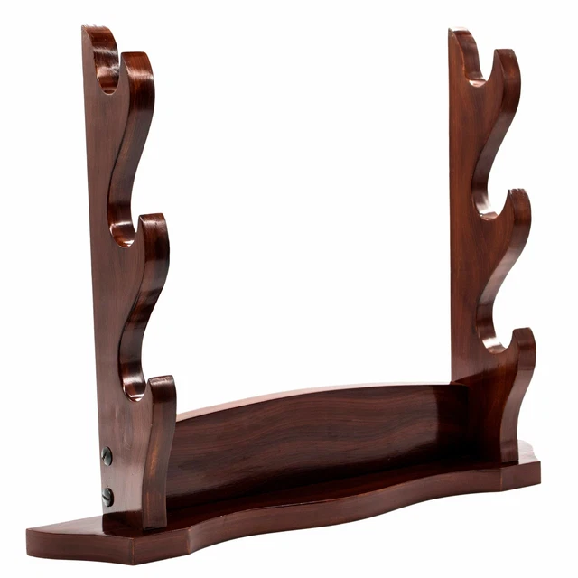 Wooden Sword Stand Rack Three Tier Weapon Display Holder - Brown