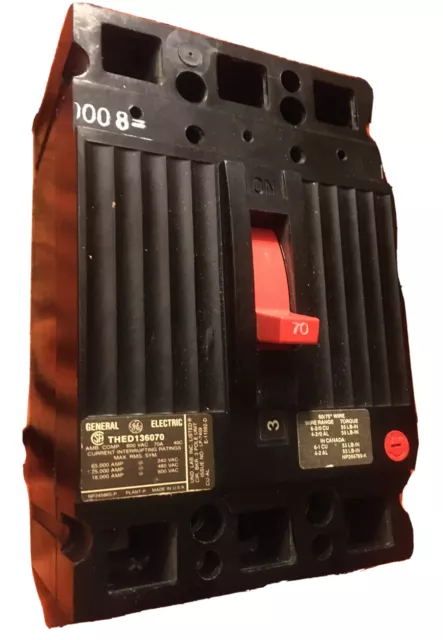 GE THED136070 70A 3P 70 Amp 3 pole  Molded Case Circuit Breaker 600V  600VAC