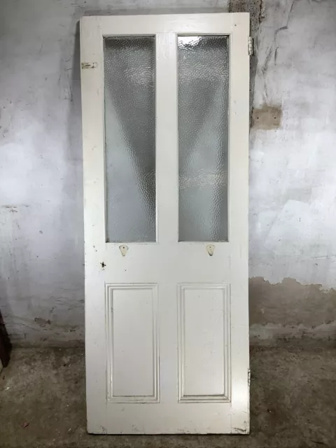 30 1/4"X 76 3/8" Victorian Internal Glazed Painted Pine 4 Panel Door 2over2 Old