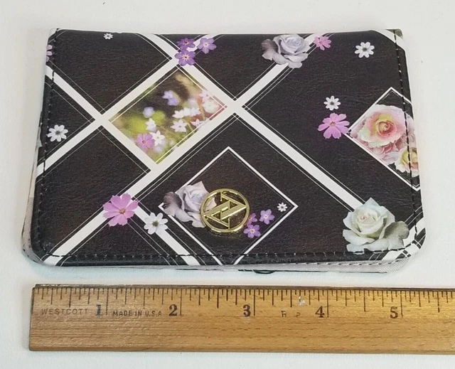 Adrienne Vittadini Passport Case Credit Card Black Pink Floral Signature Lining 3