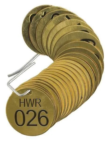 BRADY Number Tag, Brass, Series HWR 026-050, PK25, 23537,