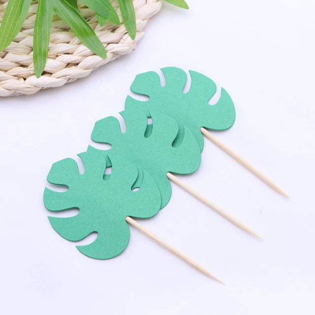 20 pezzi Monstera Leaf Cake Toppers Foglie di palma tropicale Cupcake Topper