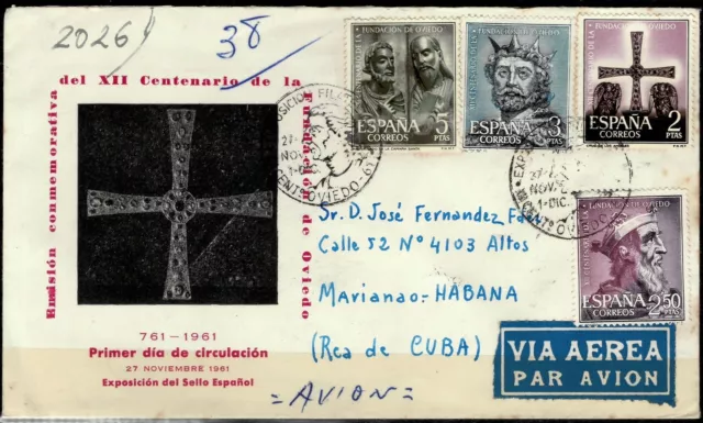 Spain 1961 Registered traveled First day cover to Havana