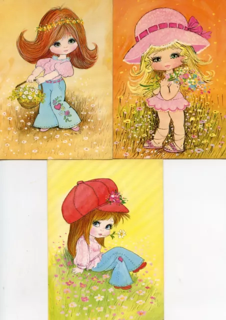 *30911 lot de 3 cartes Fantaisie - Illustrateur - Petites Filles
